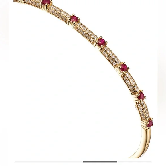 NWT. Bloomingdale's Ruby & Diamond Bangle Bracelet in 14K Yellow Gold - Picture 3 of 3